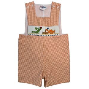 Silly Goose Size 12M Romper Smocked Beach Crab Shrimp Orange Gingham Jumper READ